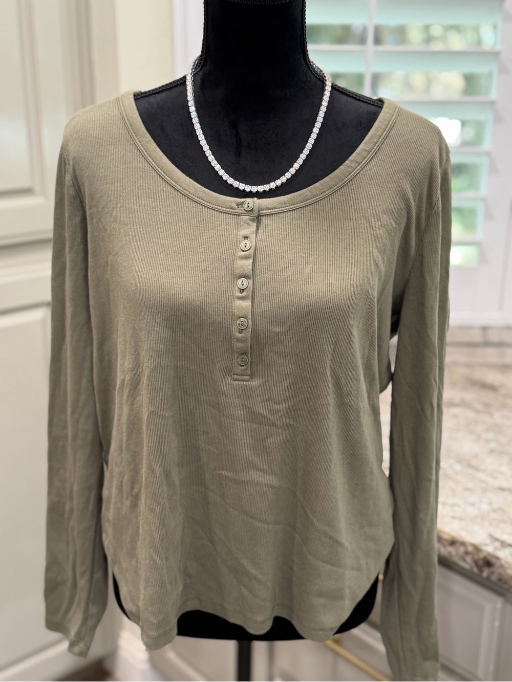 Old Navy Olive Ribbed Long-Sleeve Henley